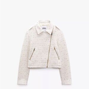 Zara Women's Off-White Tweed Bomber Jacket